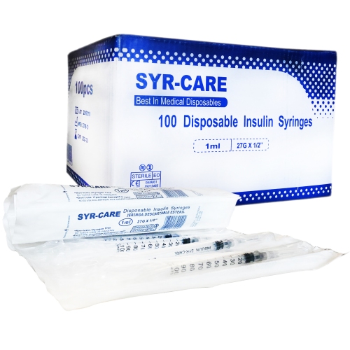27/29 Gauge x 1/2" Insulin Syringe – Box Peptide Supplement - 100 Insulin syringes