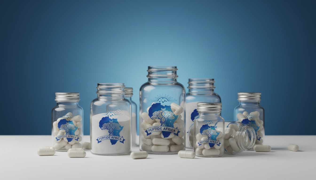 Photorealistic_image_of_clear_peptide_bottles_and_capsules__with_the__logo__prominently_displayed_on